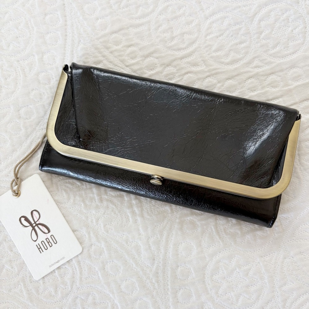 Hobo Rachel Continental Wallet, Polished Black Leather